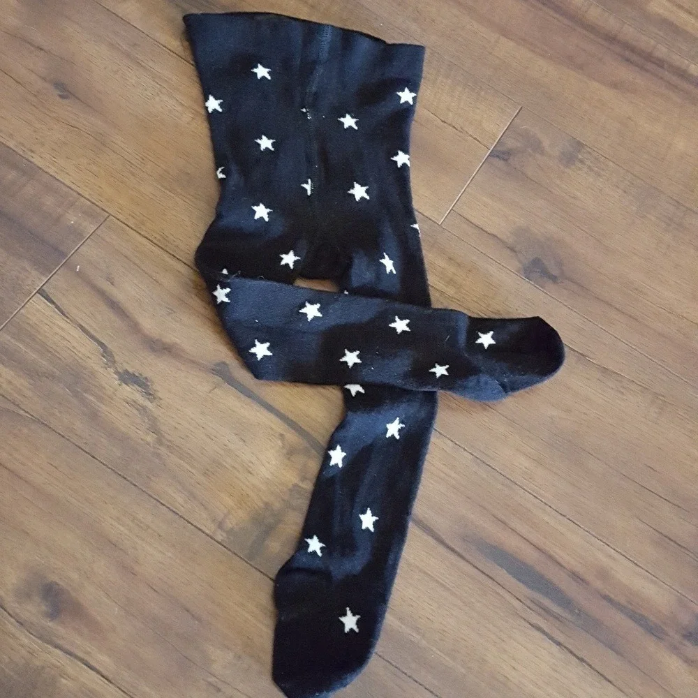 HM Baby Black Star Print Footed Tights Knit Leggings 2-6M Celestial Pattern‎
